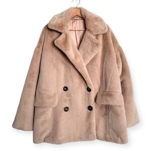 Free People Apricot Kate Faux Fur Double Breasted Overcoat Women's Size L